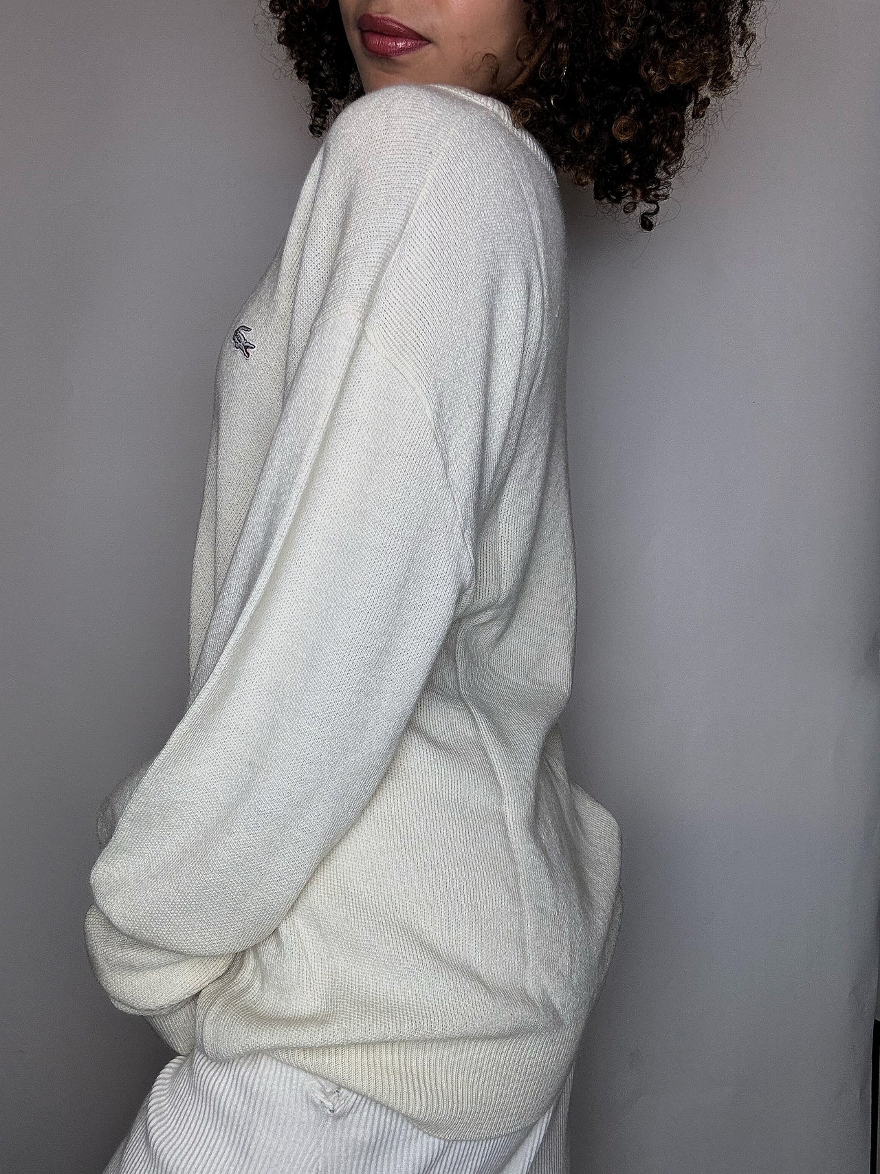 Pull col V beige LACOSTE M vintage