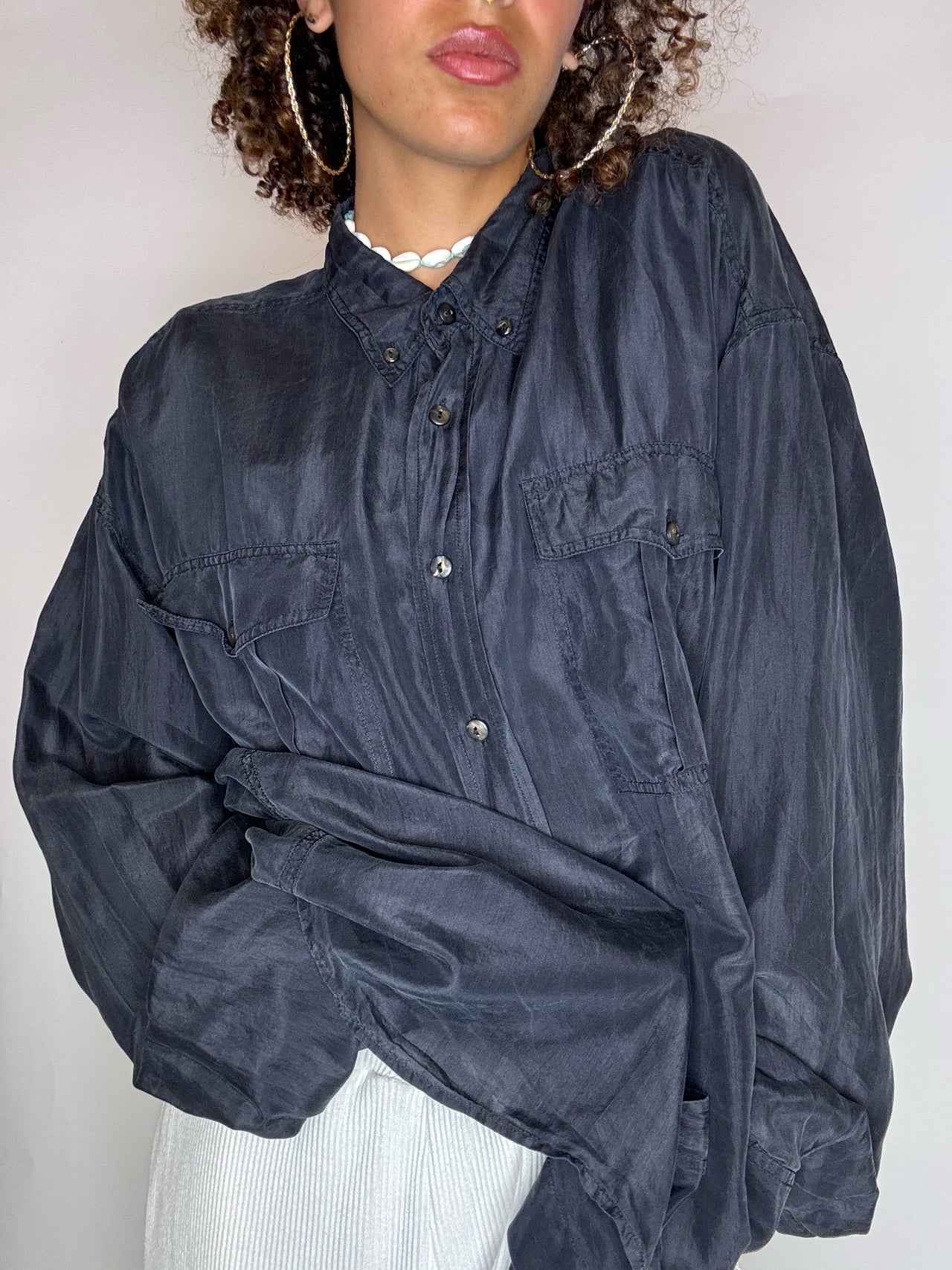 Chemise en soie grise XL vintage