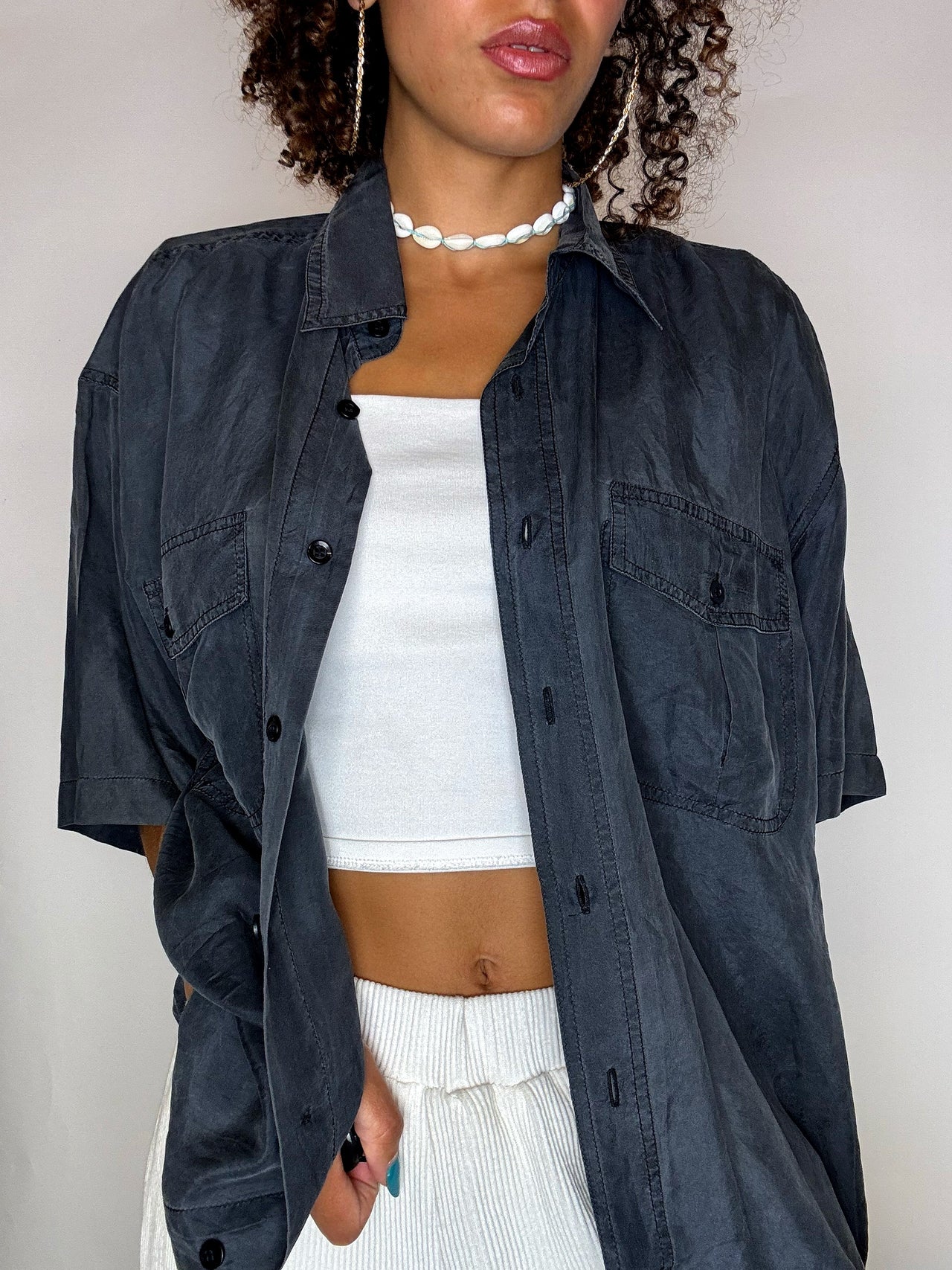 Chemise en soie grise L vintage