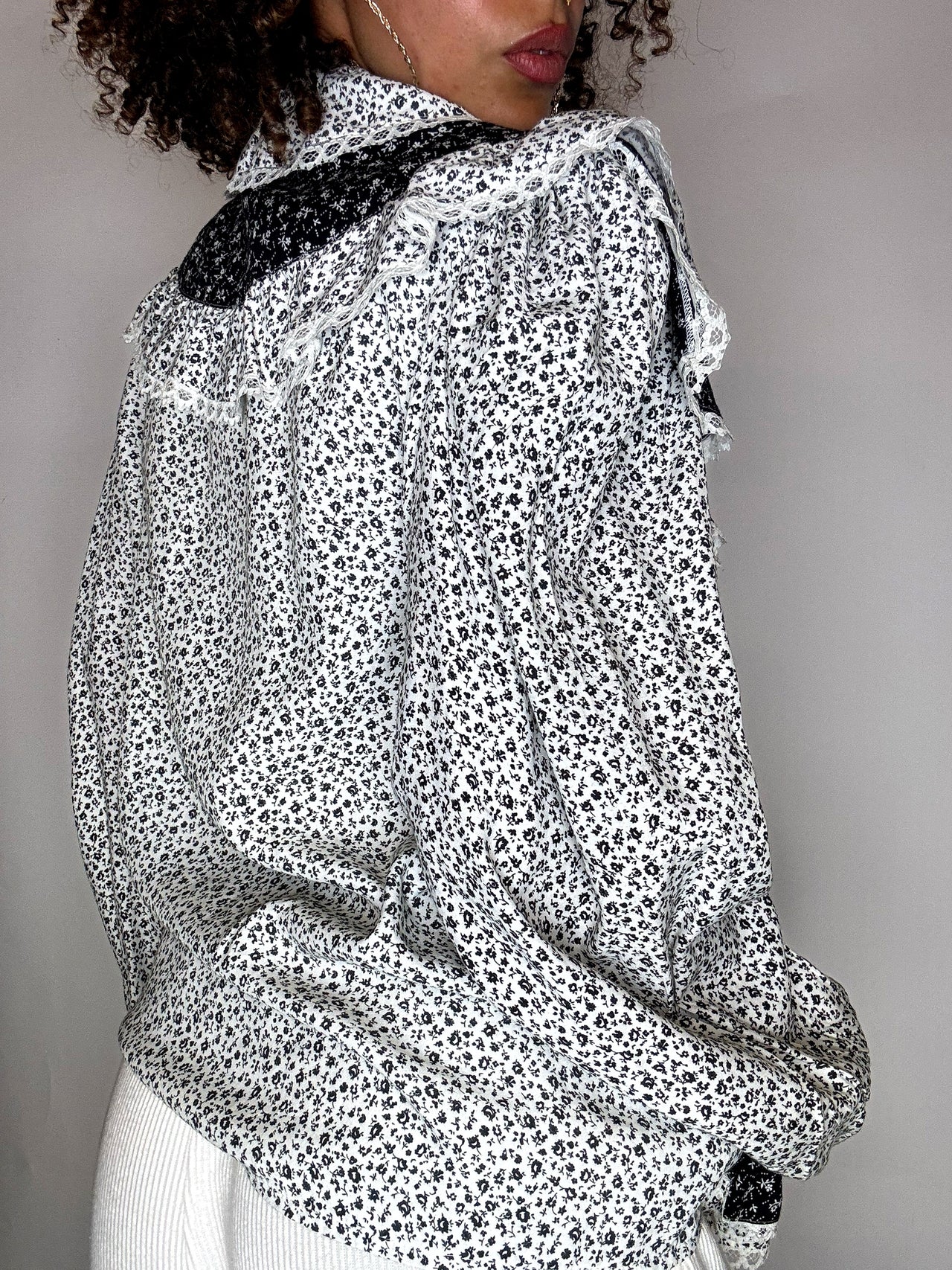 Chemise à volants imprimée M vintage