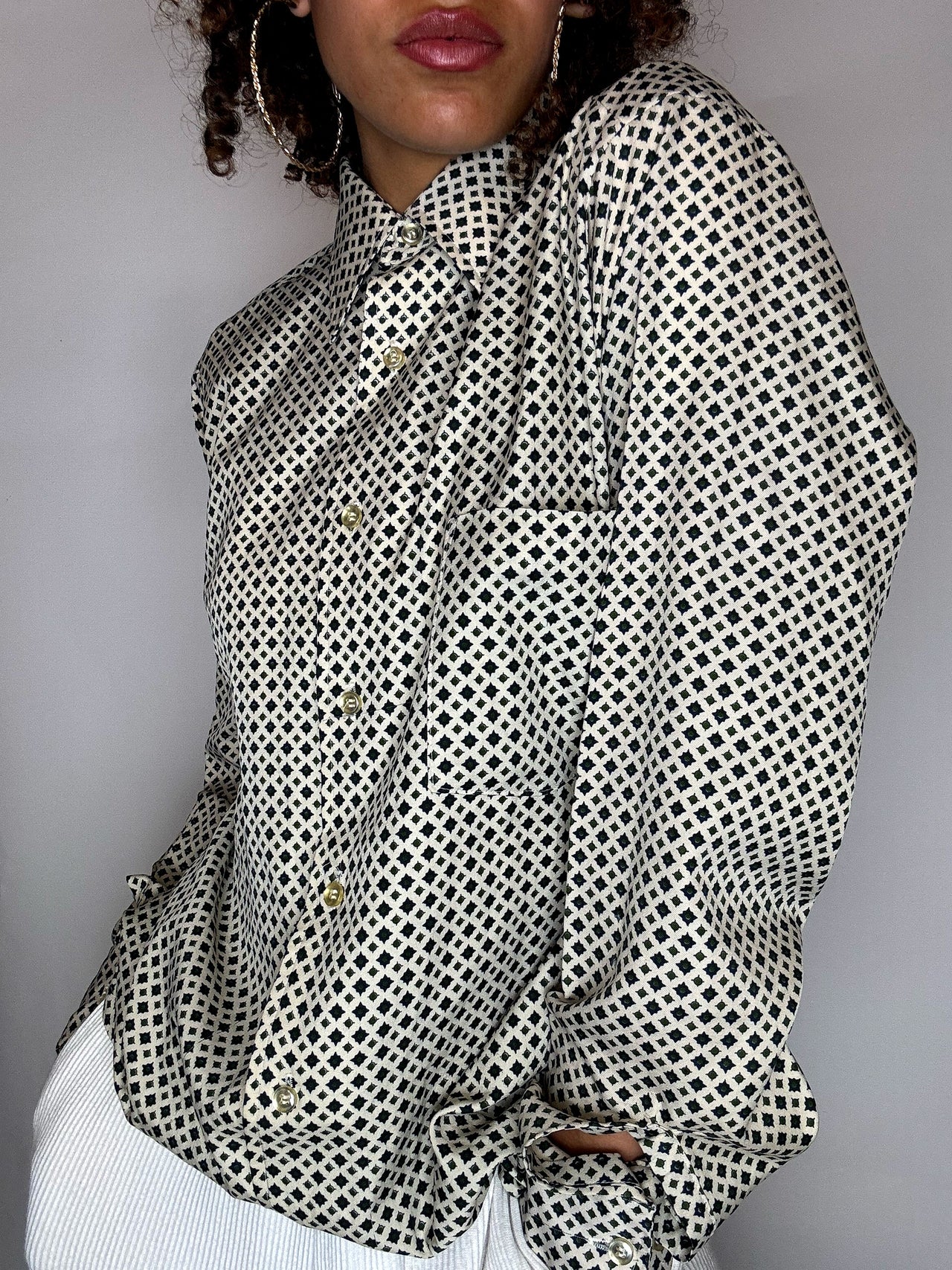 Chemise imprimée en soie S vintage