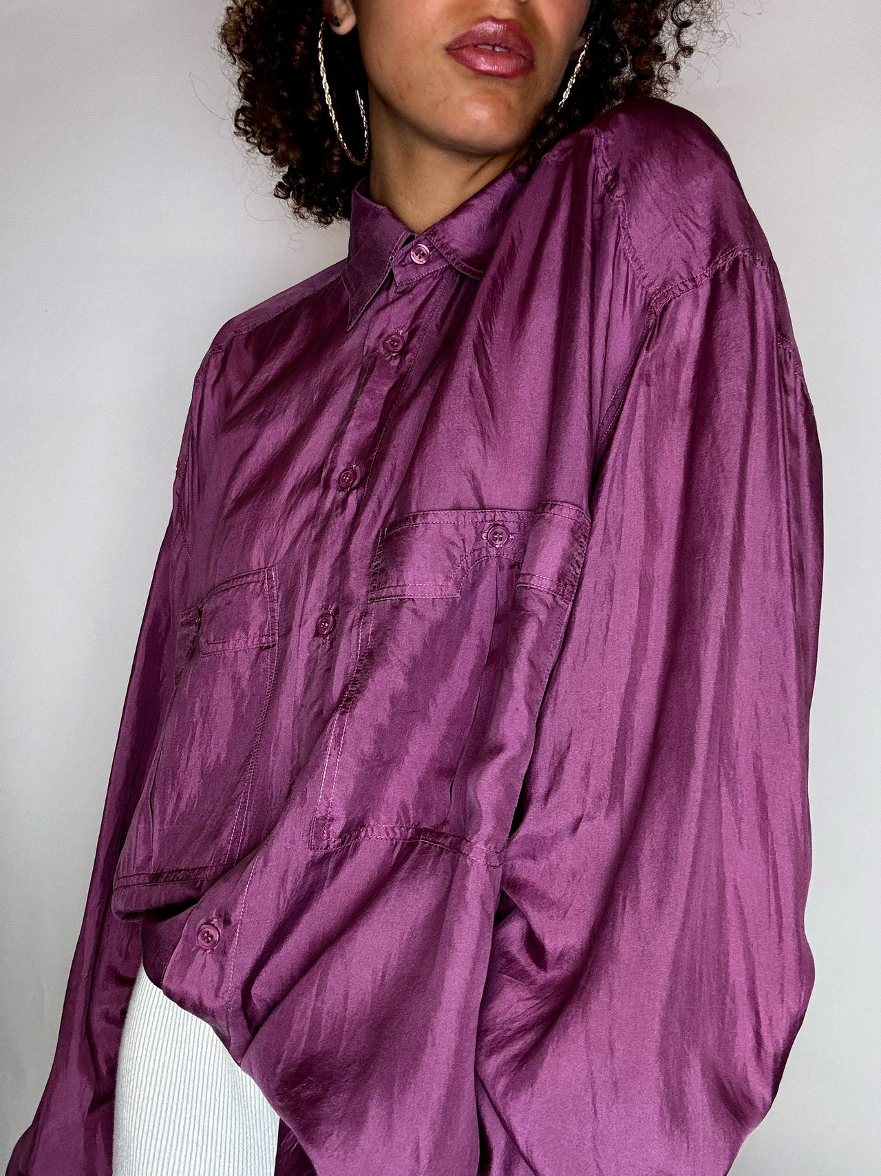 Chemise en soie manche longue framboise M/L vintage