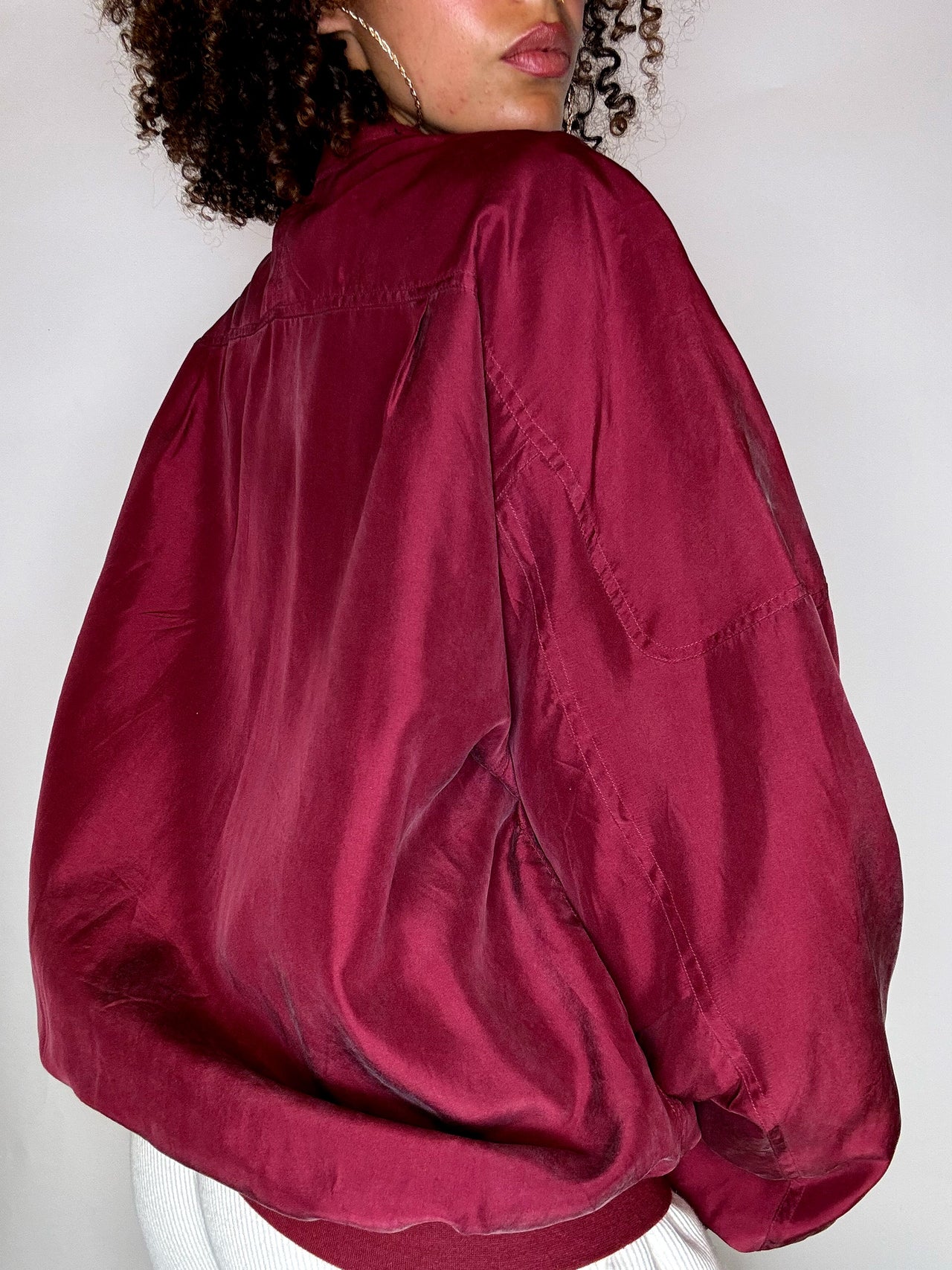 Bomber en soie rouge L vintage
