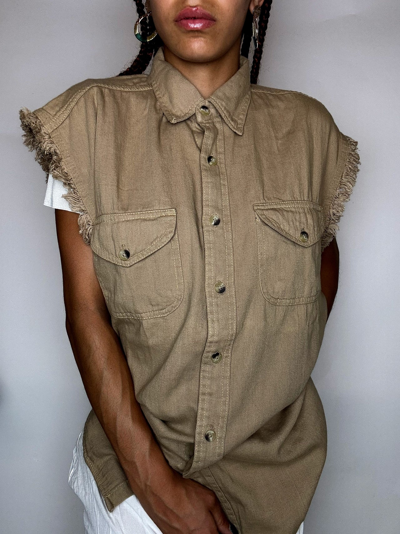 Chemise sans manche beige M vintage