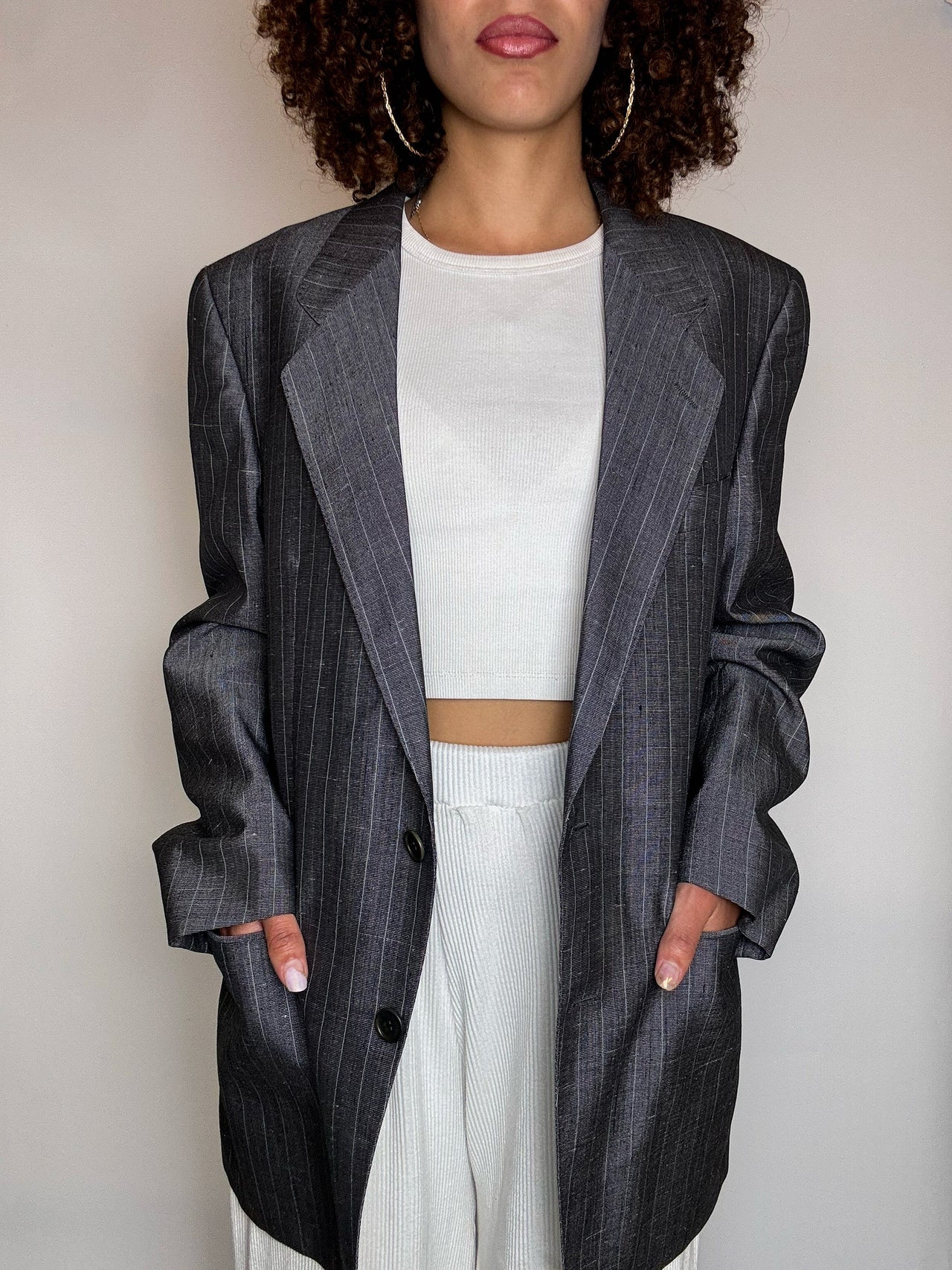 Blazer en laine gris L/XL vintage