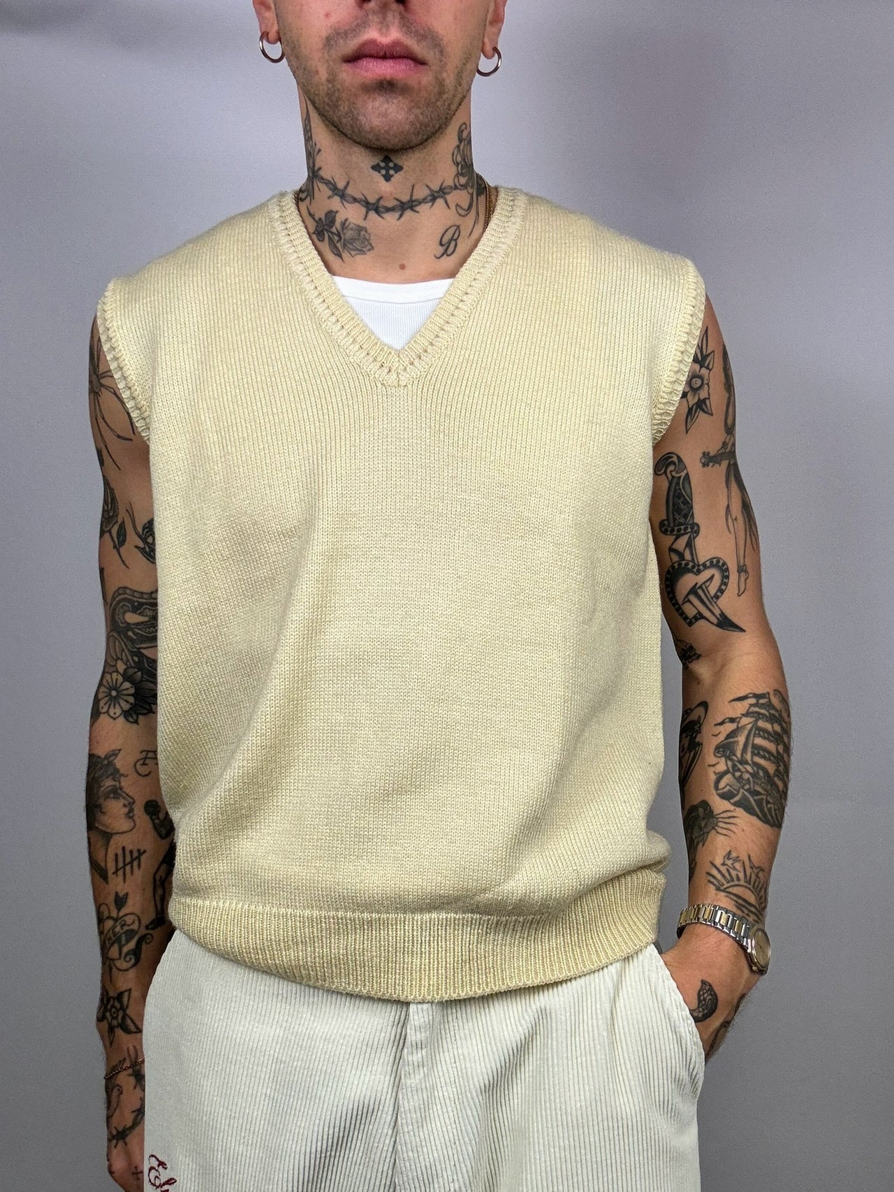 Vintage Yellow Knit Vest L
