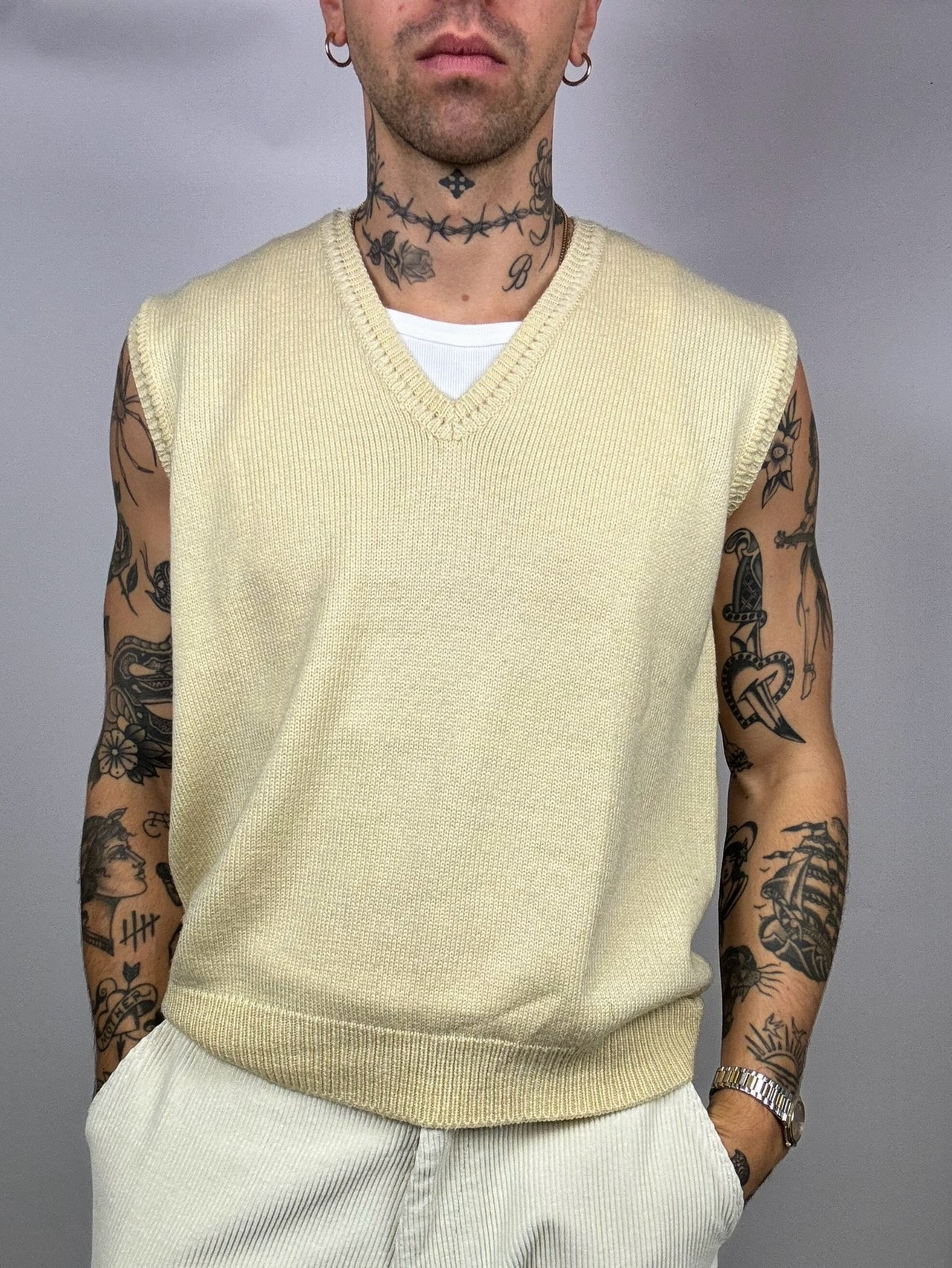 Vintage Yellow Knit Vest L