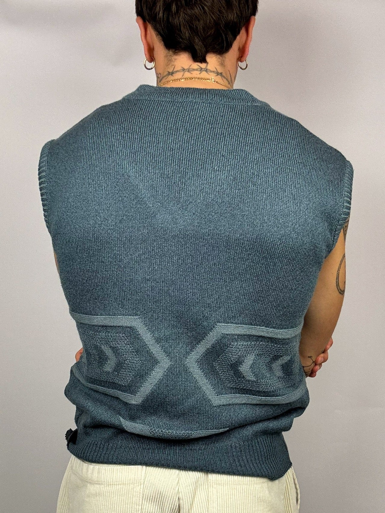 Duck blue knit vest L Vintage