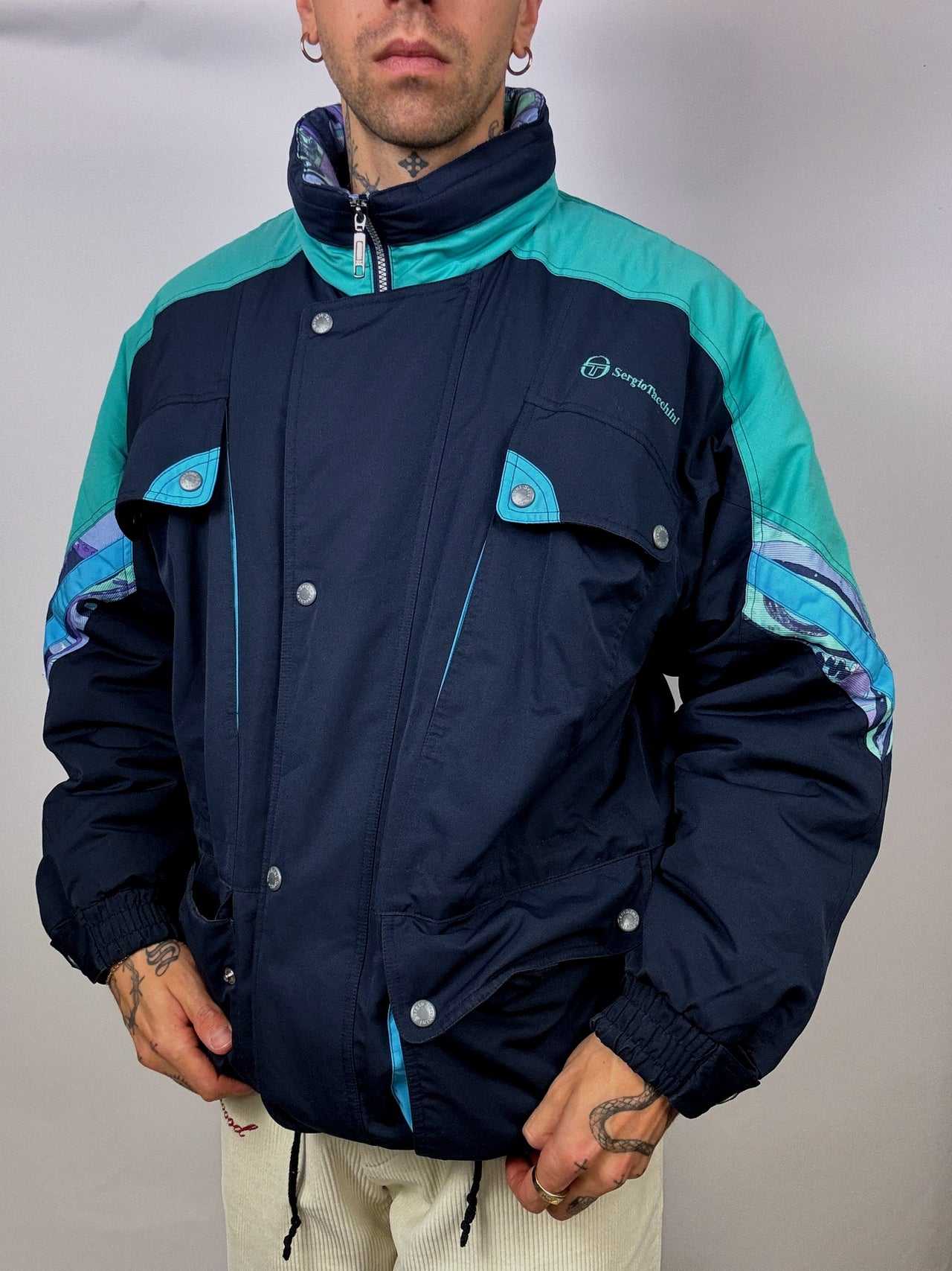 SERGIO TACCHINI L/XL blue puffy jacket Vintage