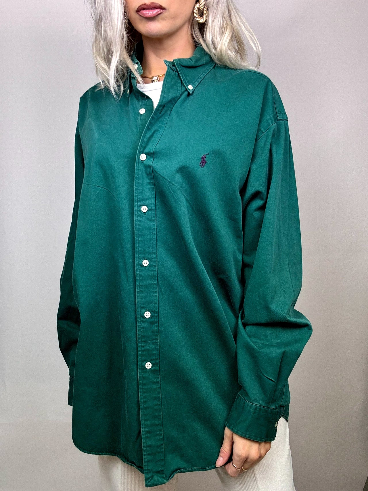 RALPH LAUREN L Vintage Grünes Oversize-Hemd