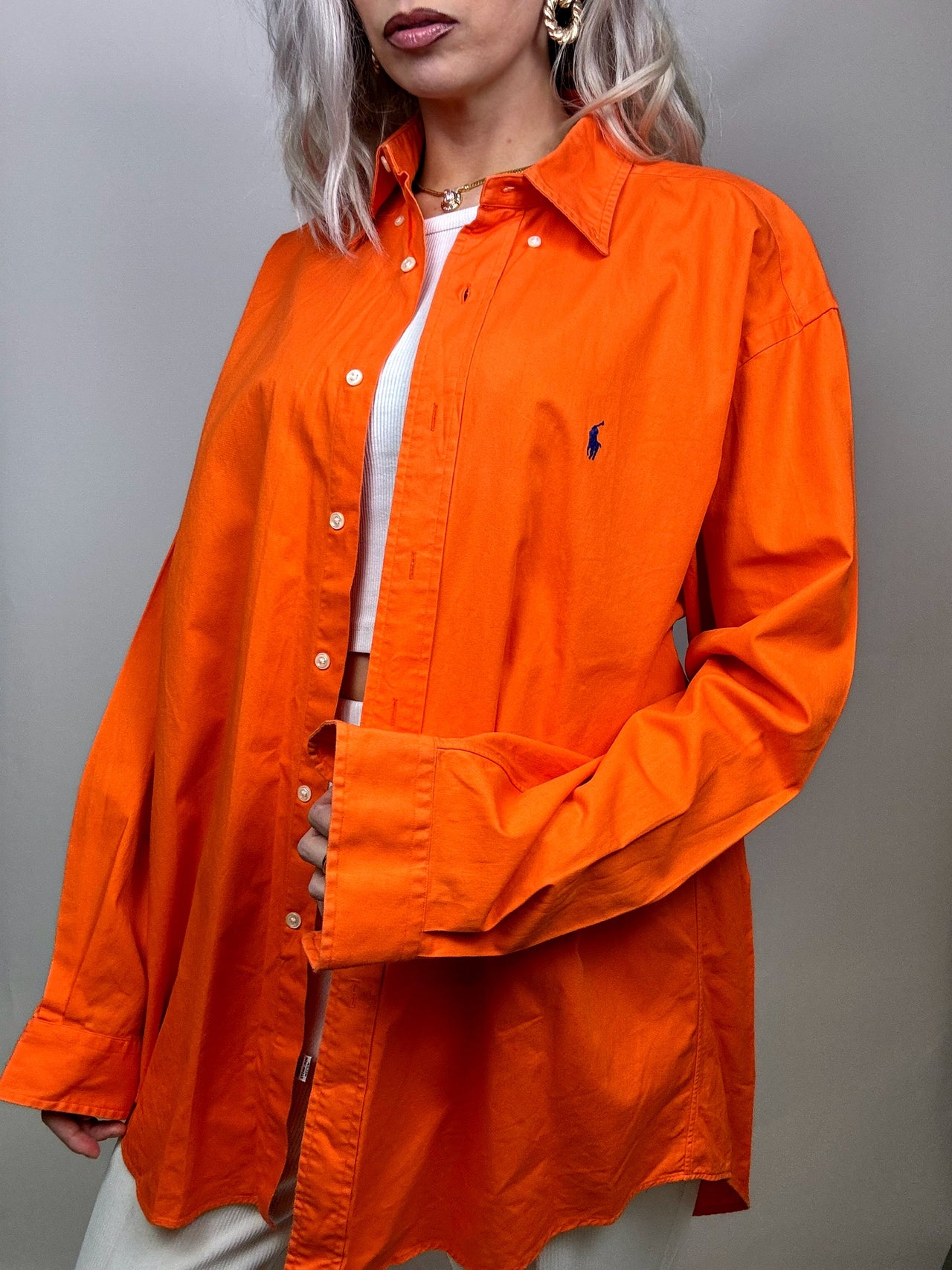 RALPH LAUREN L Vintage orangefarbenes Oversize-Hemd