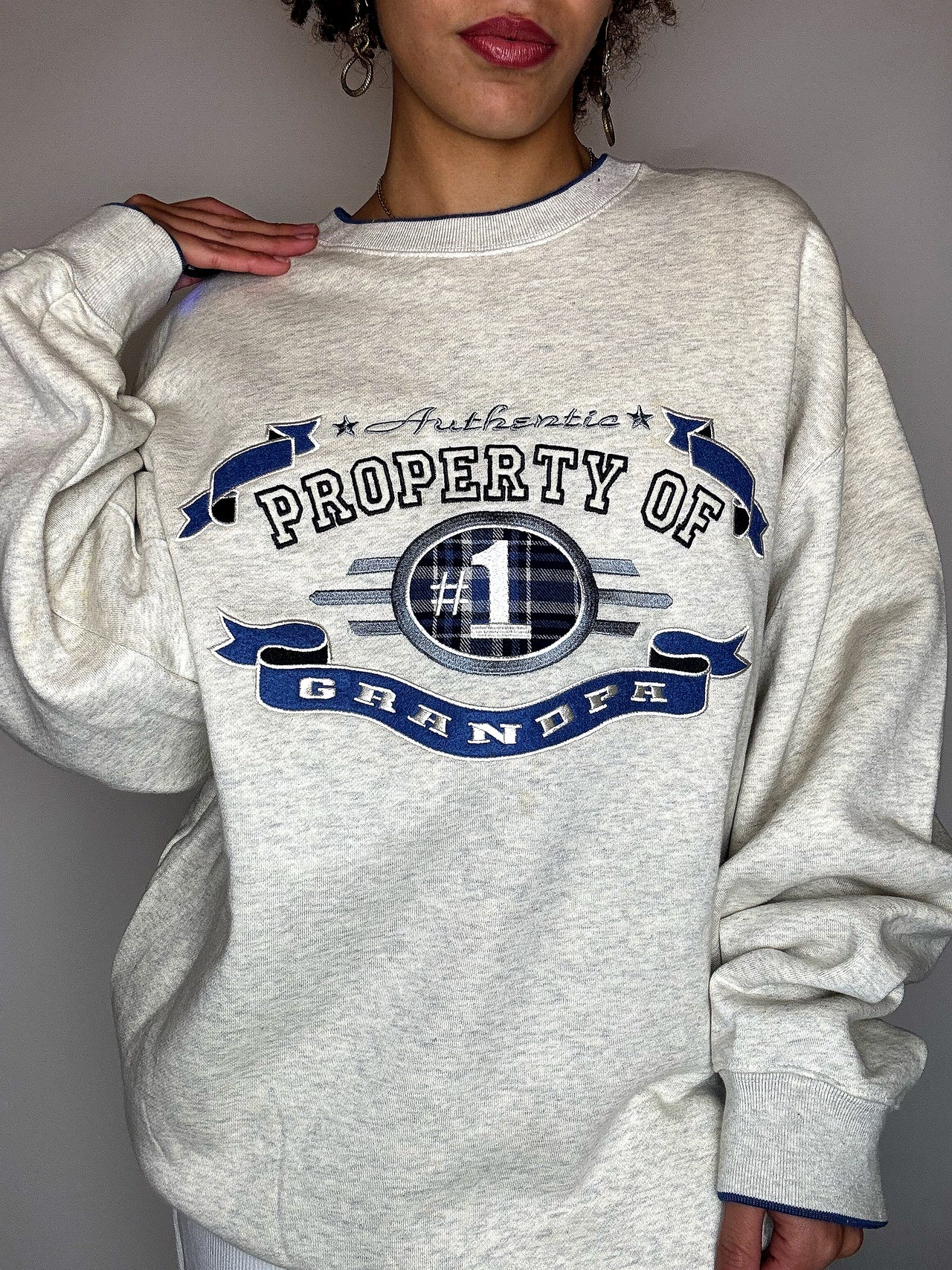 Sweat à col rond oversized brodé M vintage