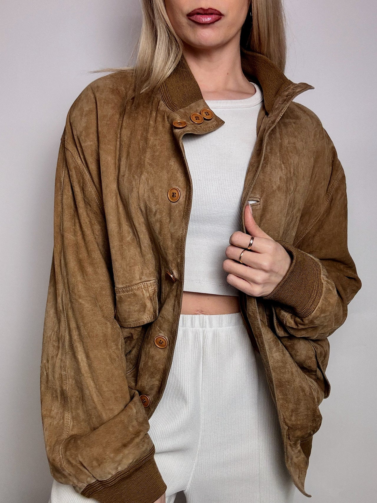 Bomber en velour beige XL vintage