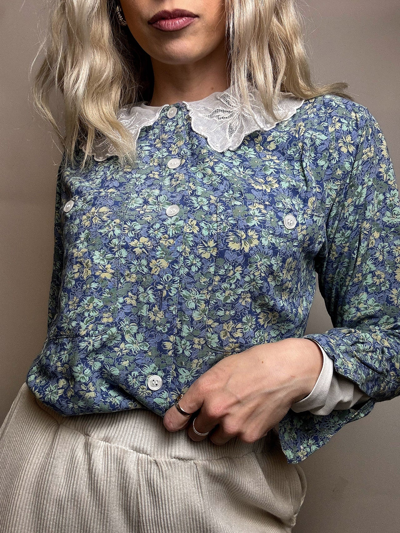 Chemise imprimée blanche S vintage