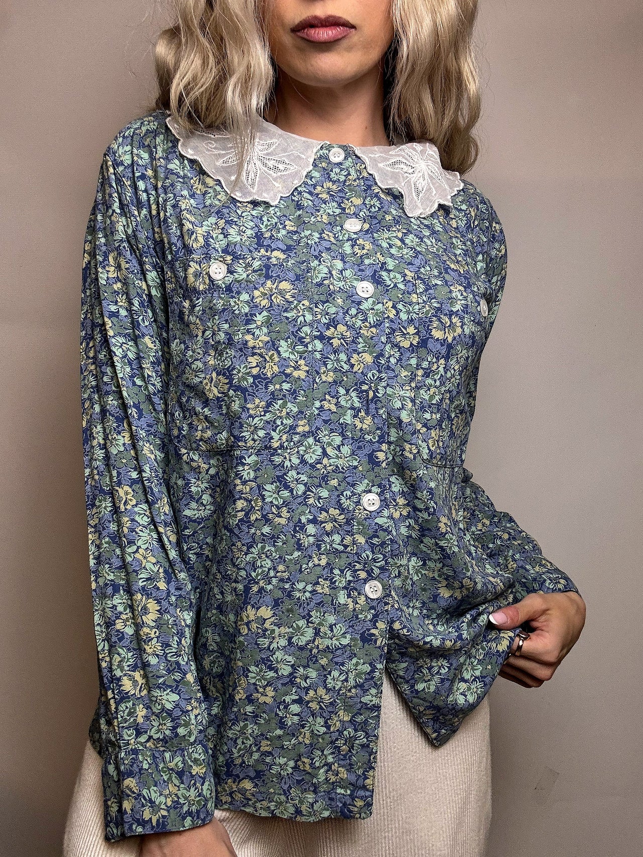Chemise imprimée blanche S vintage