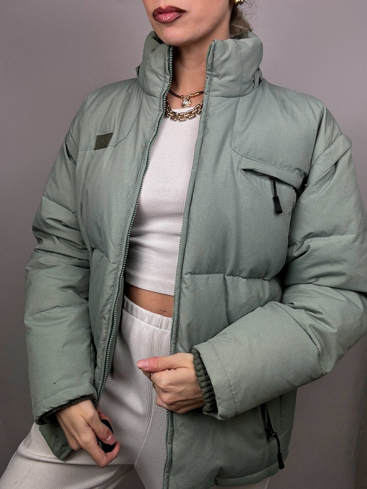 FILA L Vintage Mint Green Puffy Down Jacket