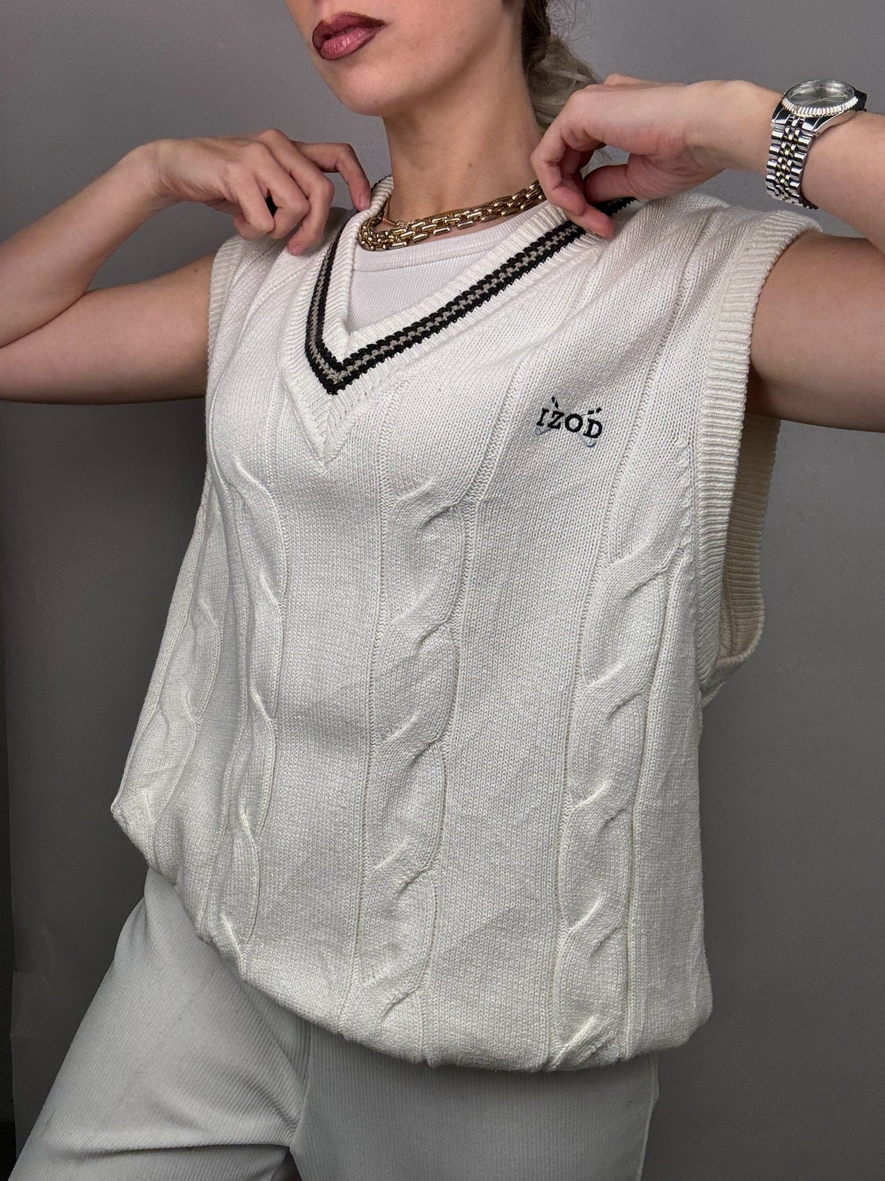 IZOD XL vintage white cricket vest