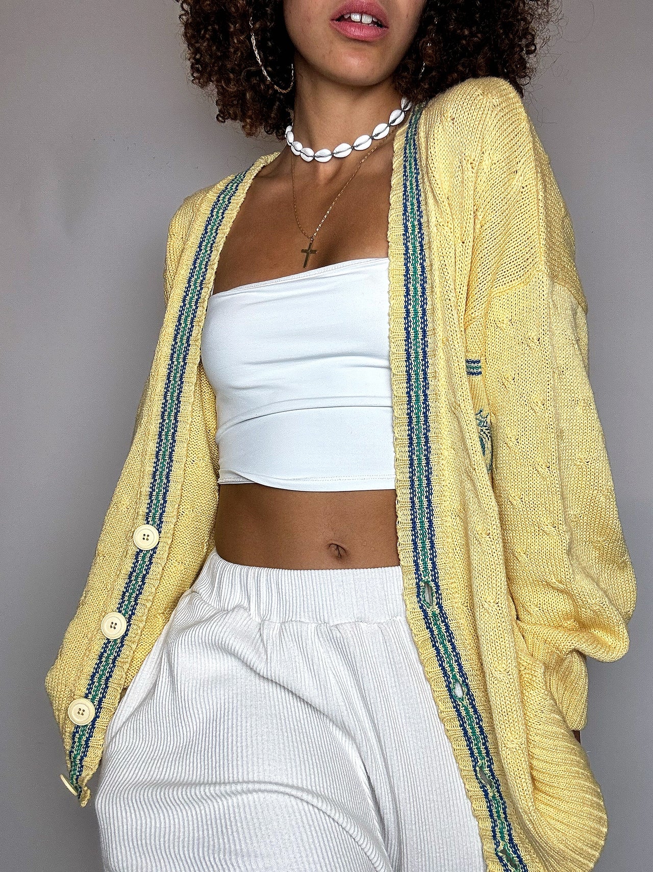 Cardigan en maille jaune L/XL vintage