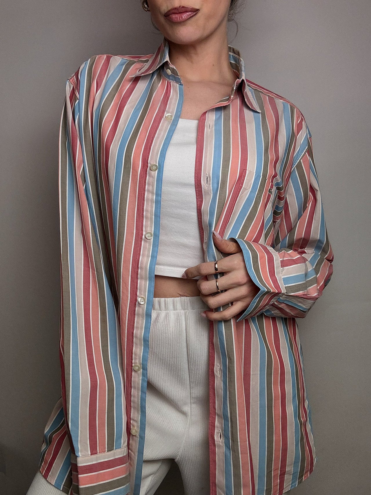 LACOSTE M/L Vintage Pastell gestreiftes Hemd