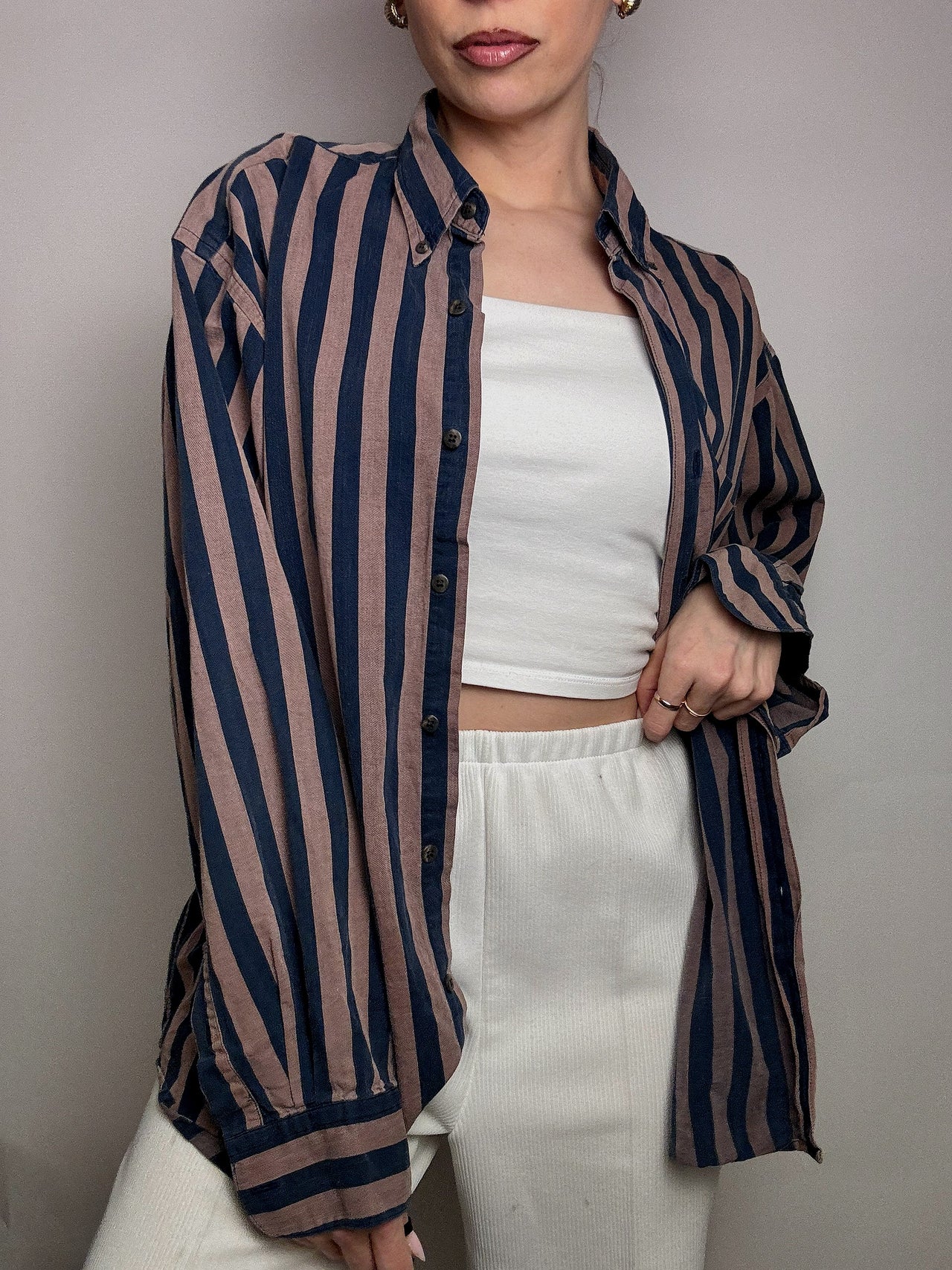 GAP L Vintage braun und marine gestreiftes Hemd