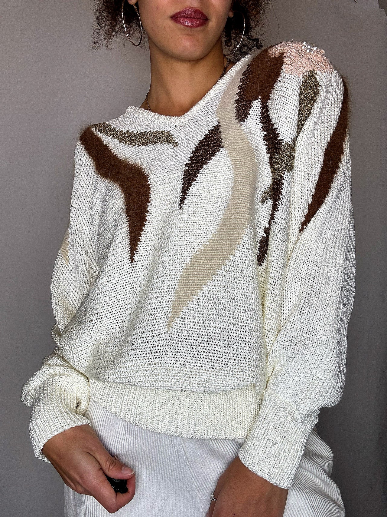 Pull avec détails beige M vintage