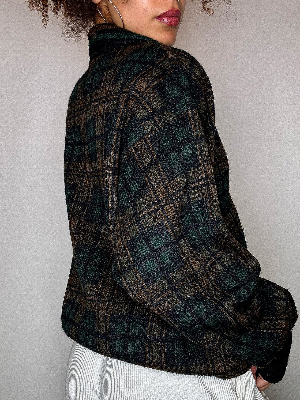 Pull col chemise à carreaux M vintage