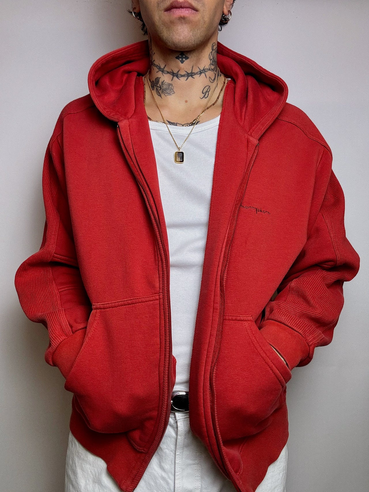 Vintage CHAMPION L rote Kapuzenjacke