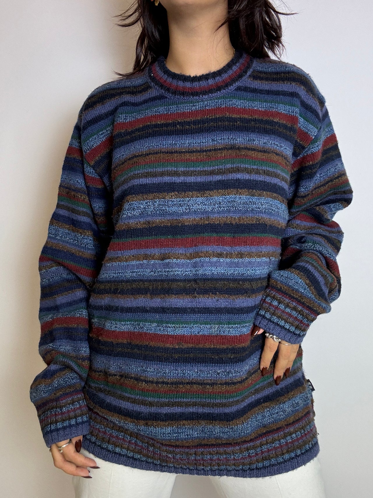 Pull en laine lignée vintage L/XL