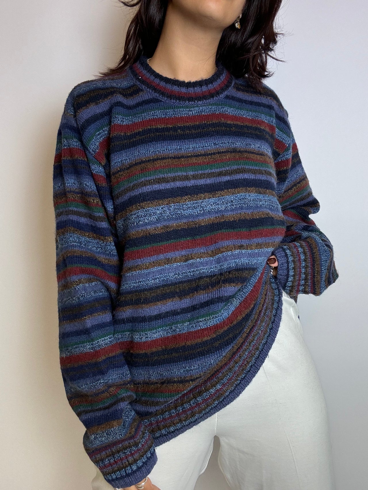 Pull en laine lignée vintage L/XL