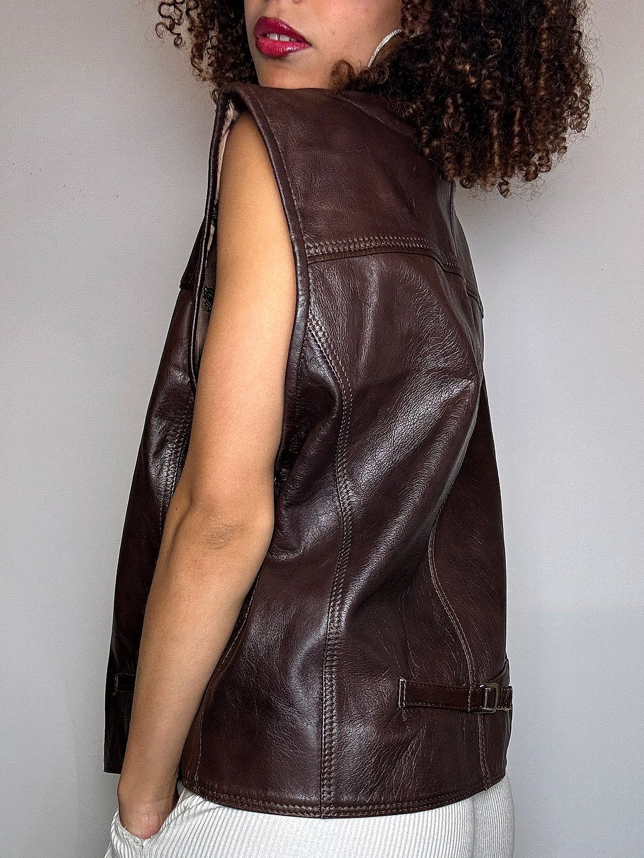 Gilet en cuir brun M vintage