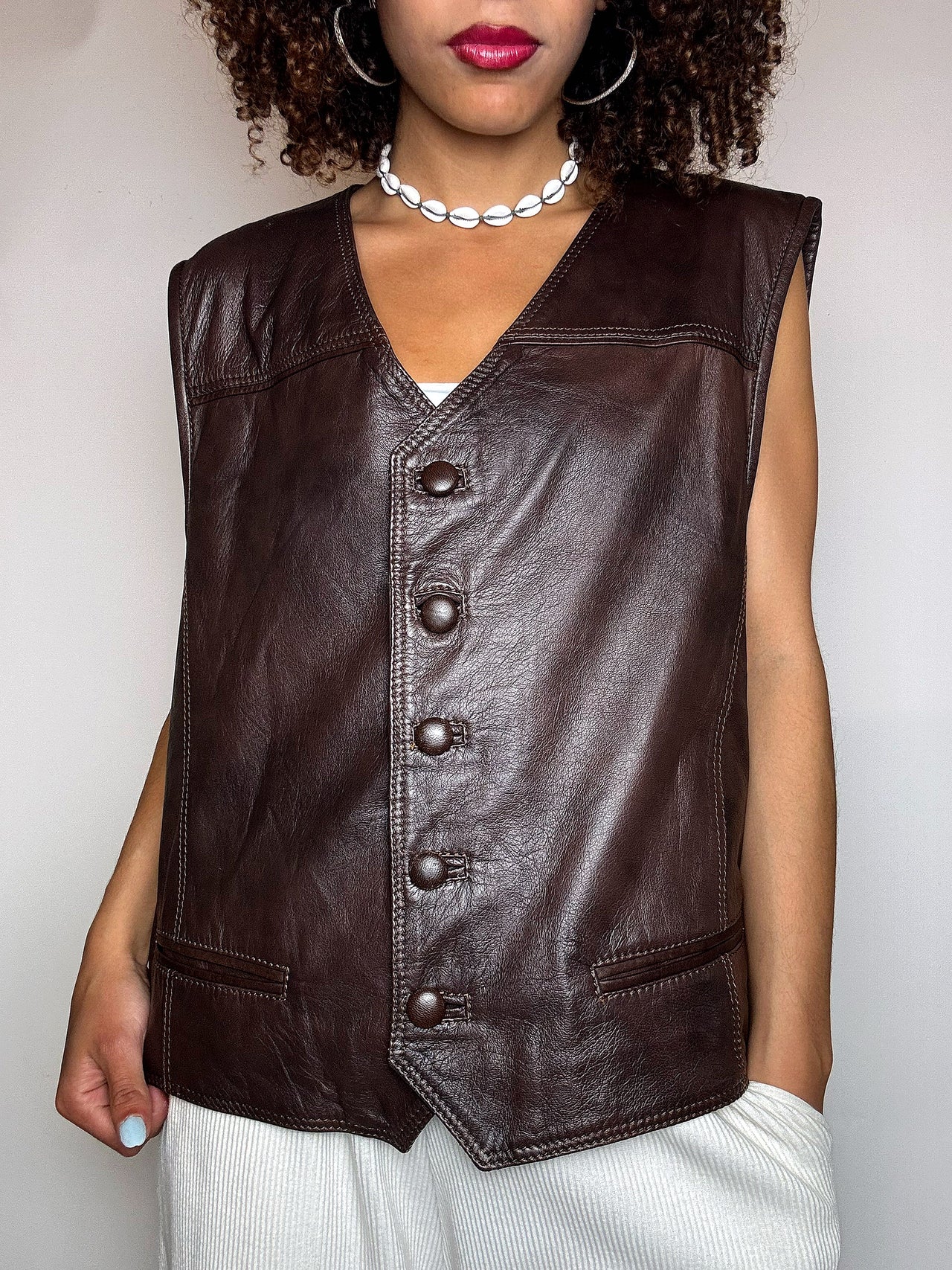 Gilet en cuir brun M vintage