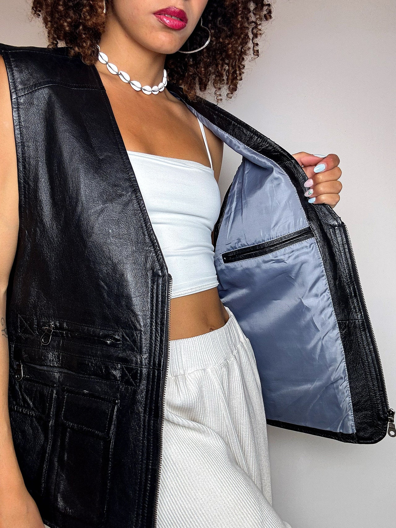 Gilet en cuir noir L/XL vintage