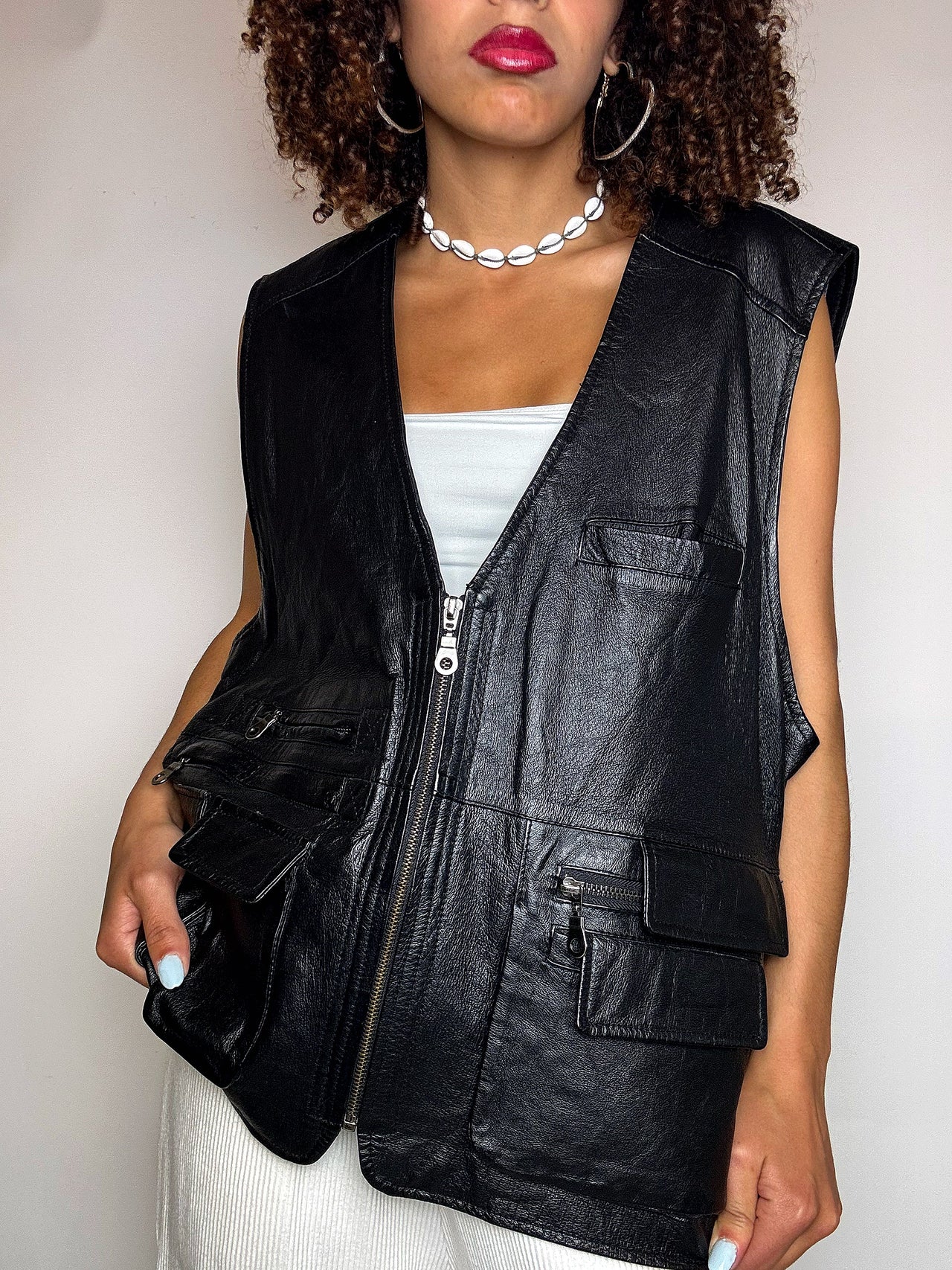 Gilet en cuir noir L/XL vintage