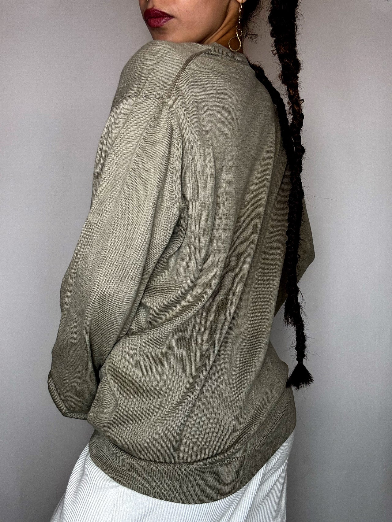 Pull en coton kaki LACOSTE M vintage