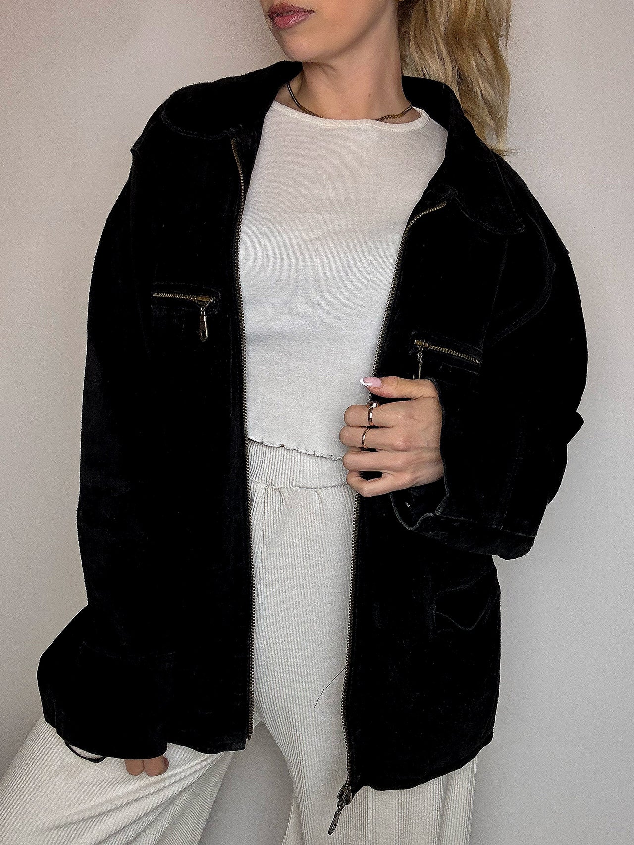 Bomber en daim noir XL vintage
