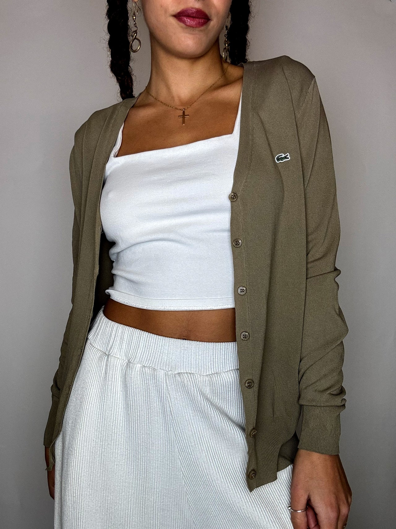 Cardigan en coton kaki LACOSTE M vintage