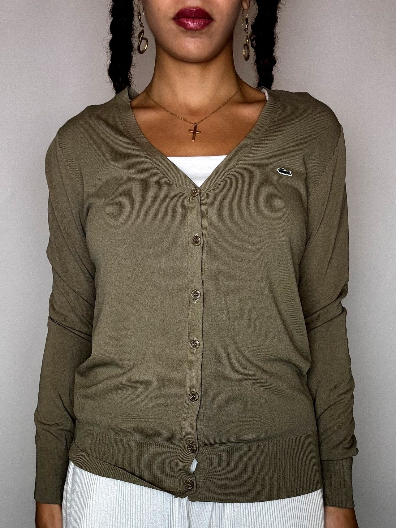 Cardigan en coton kaki LACOSTE M vintage