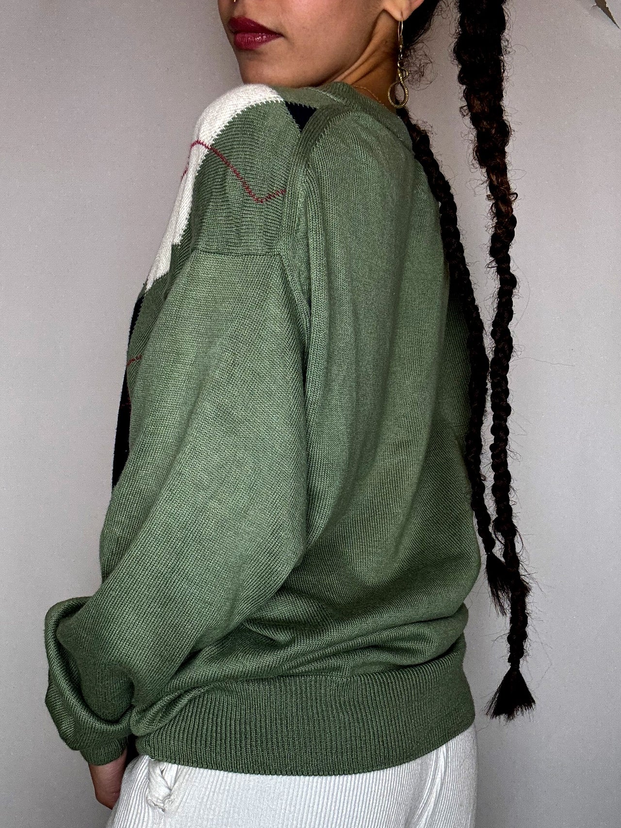 Pull motif argyle kaki LACOSTE S/M vintage