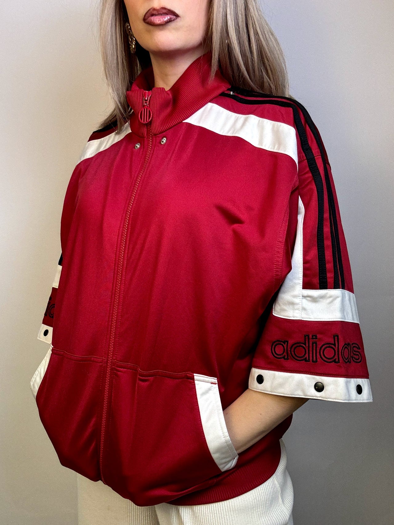 ADIDAS M/L Vintage Red 3/4 Sleeve Nylon Jacket