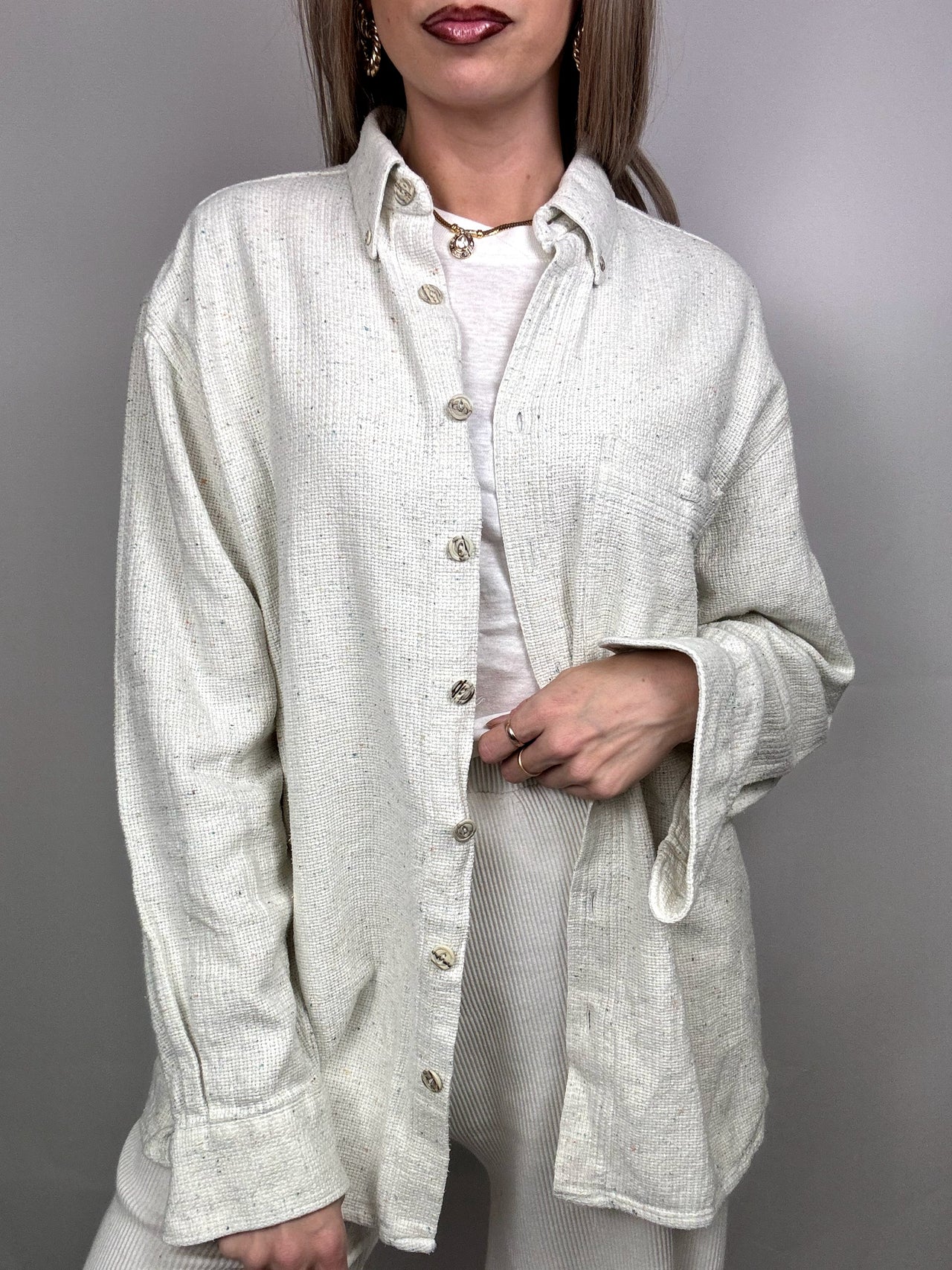 Chemise épaisse texturée chinée crème L vintage