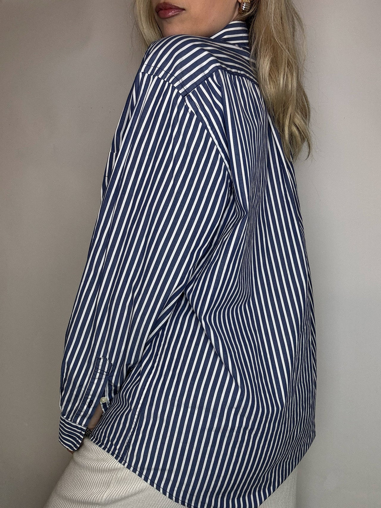 Vintage Marine und Weiß gestreiftes Hemd L/XL