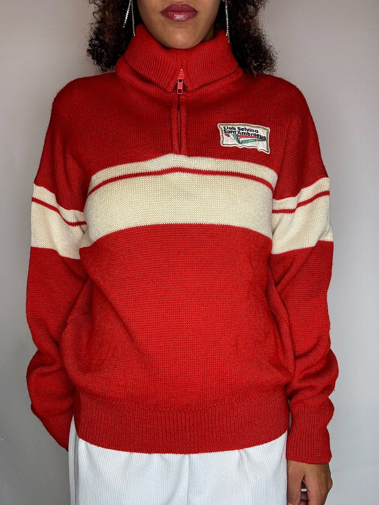 Pull col cheminée rouge M vintage