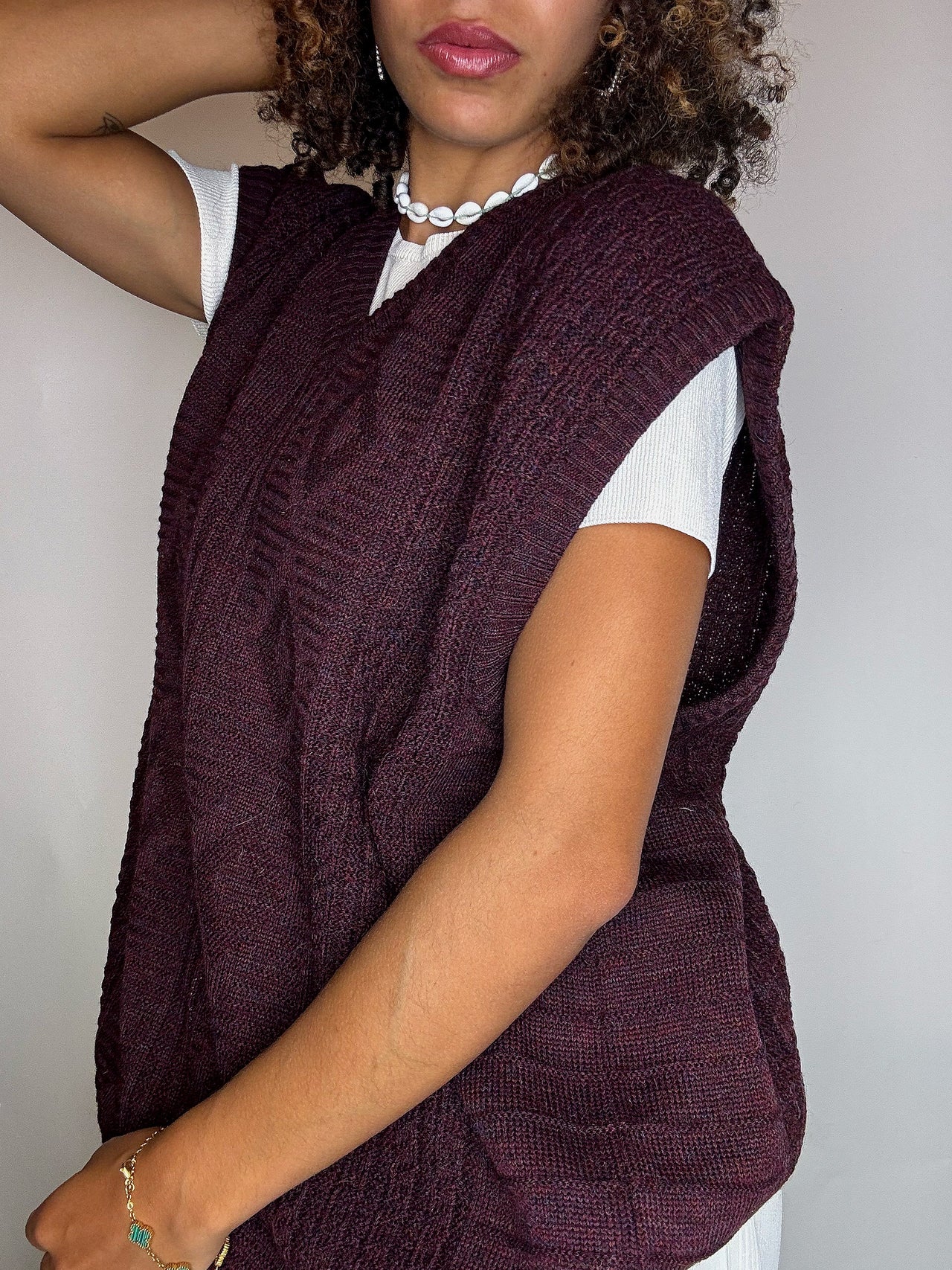 Gilet en maille tressée bordeaux XL vintage