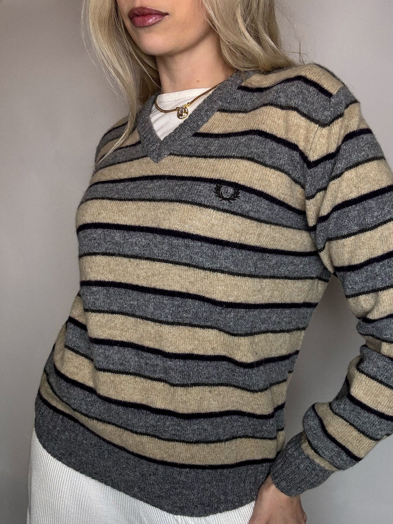 Pull en laine rayé FRED PERRY M vintage