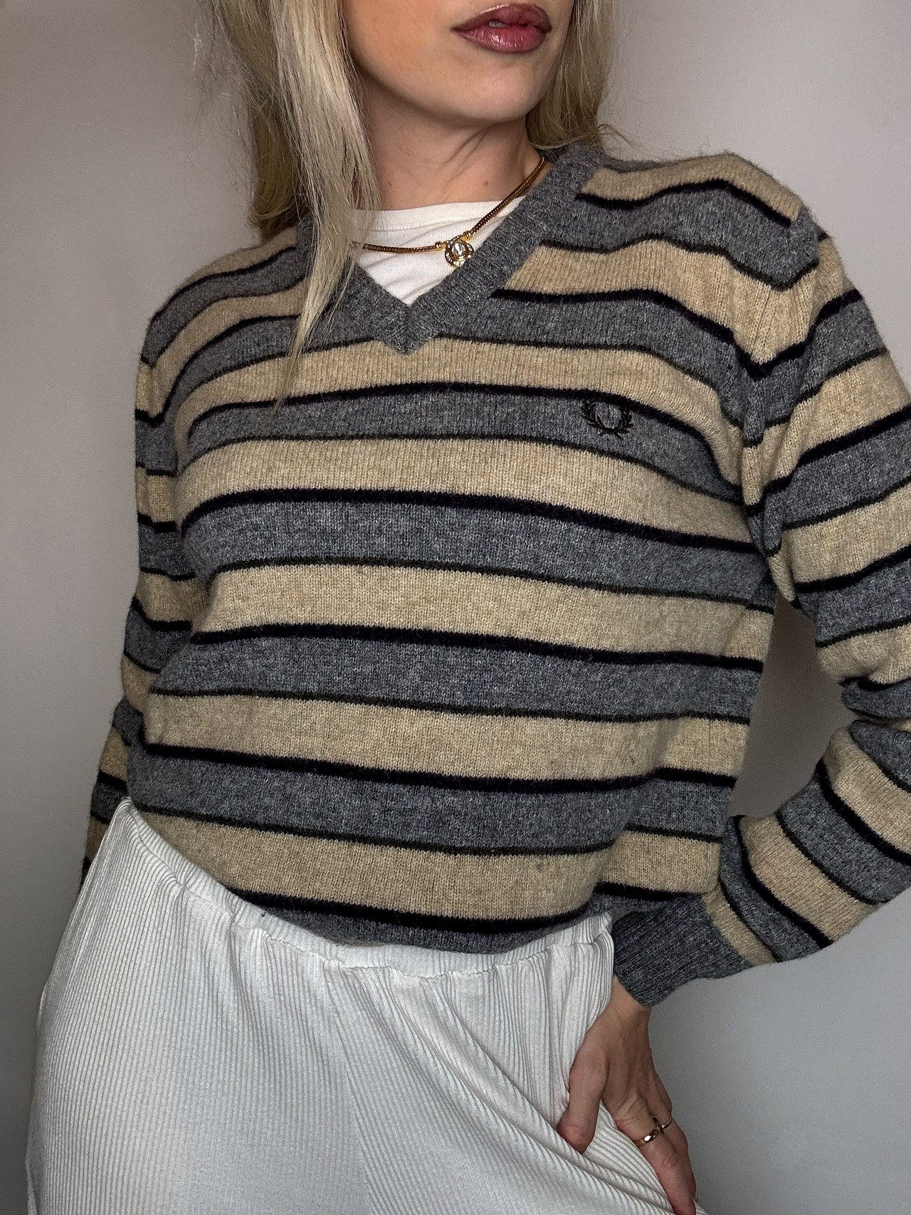 Pull en laine rayé FRED PERRY M vintage
