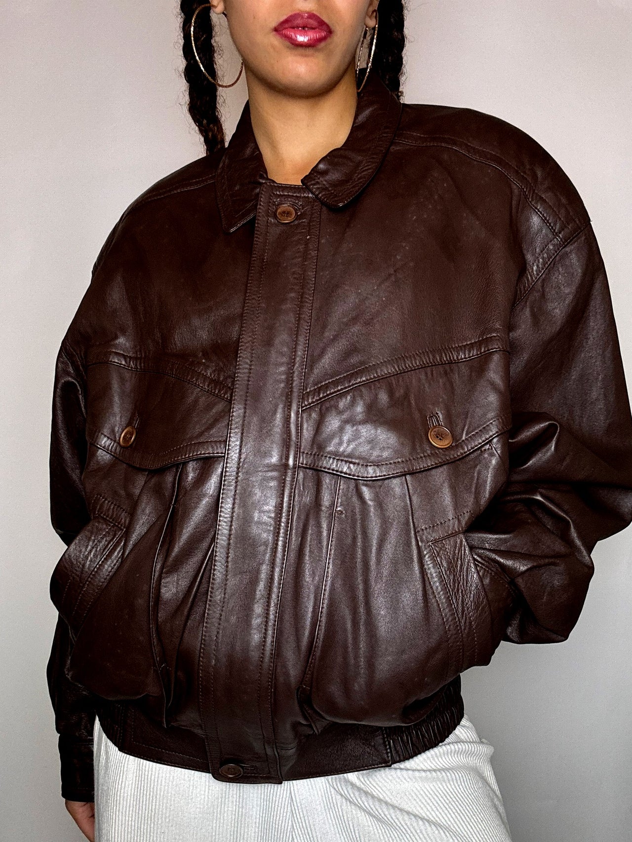 Blouson en cuir brun M/L vintage