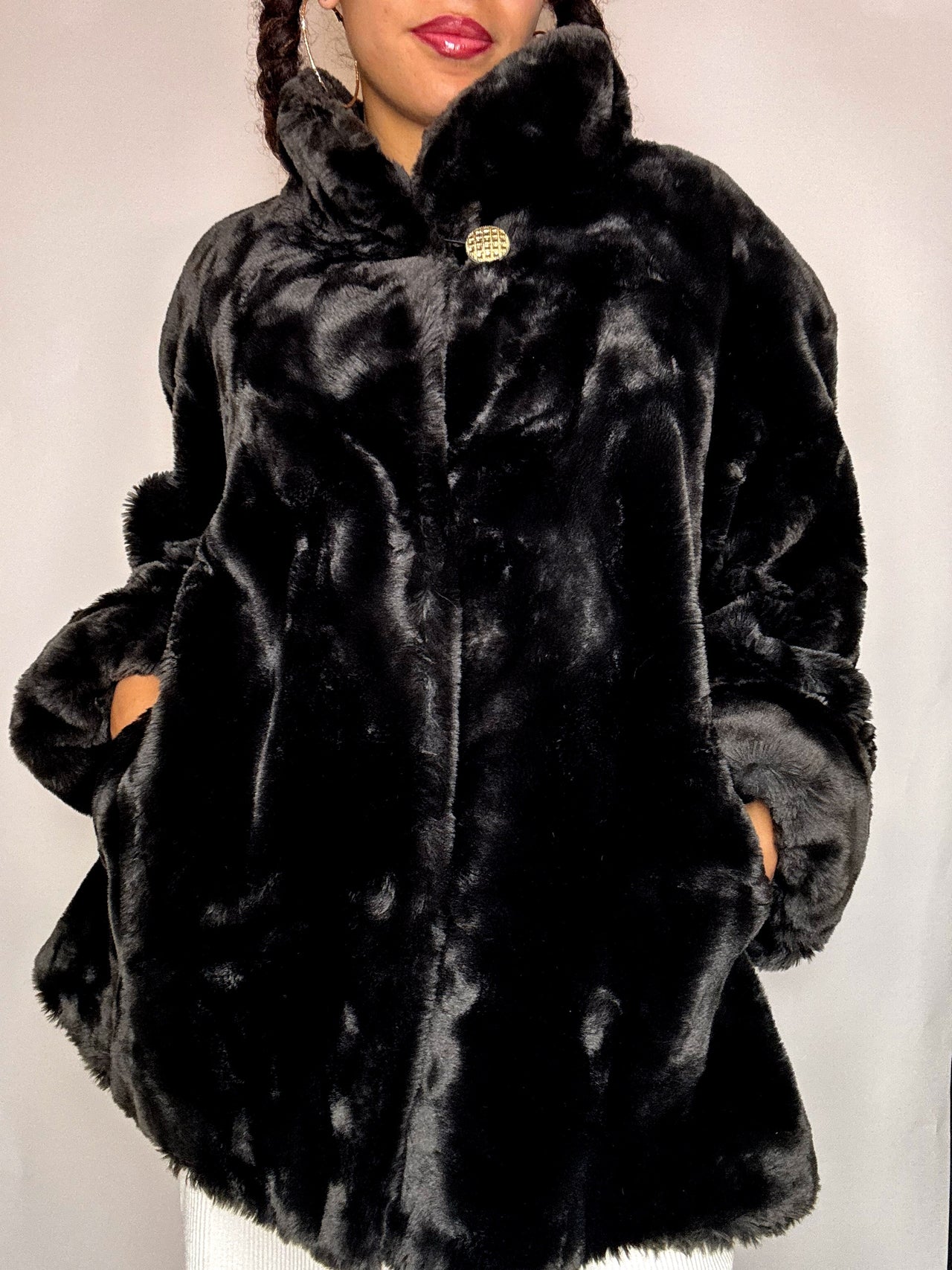 Manteau en fausse fourrure brune M vintage