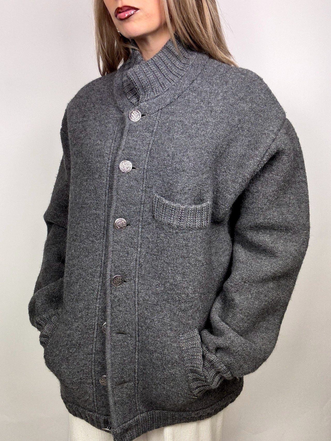 Bomber en laine gris XL vintage