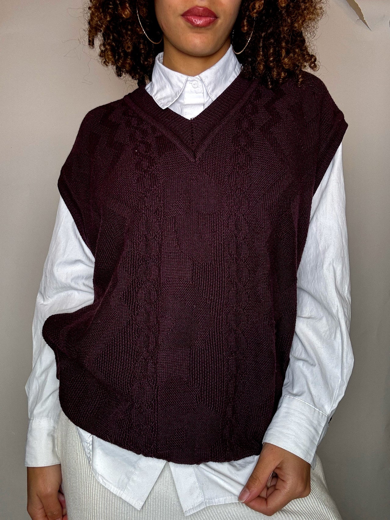 Gilet col V bordeaux XL vintage