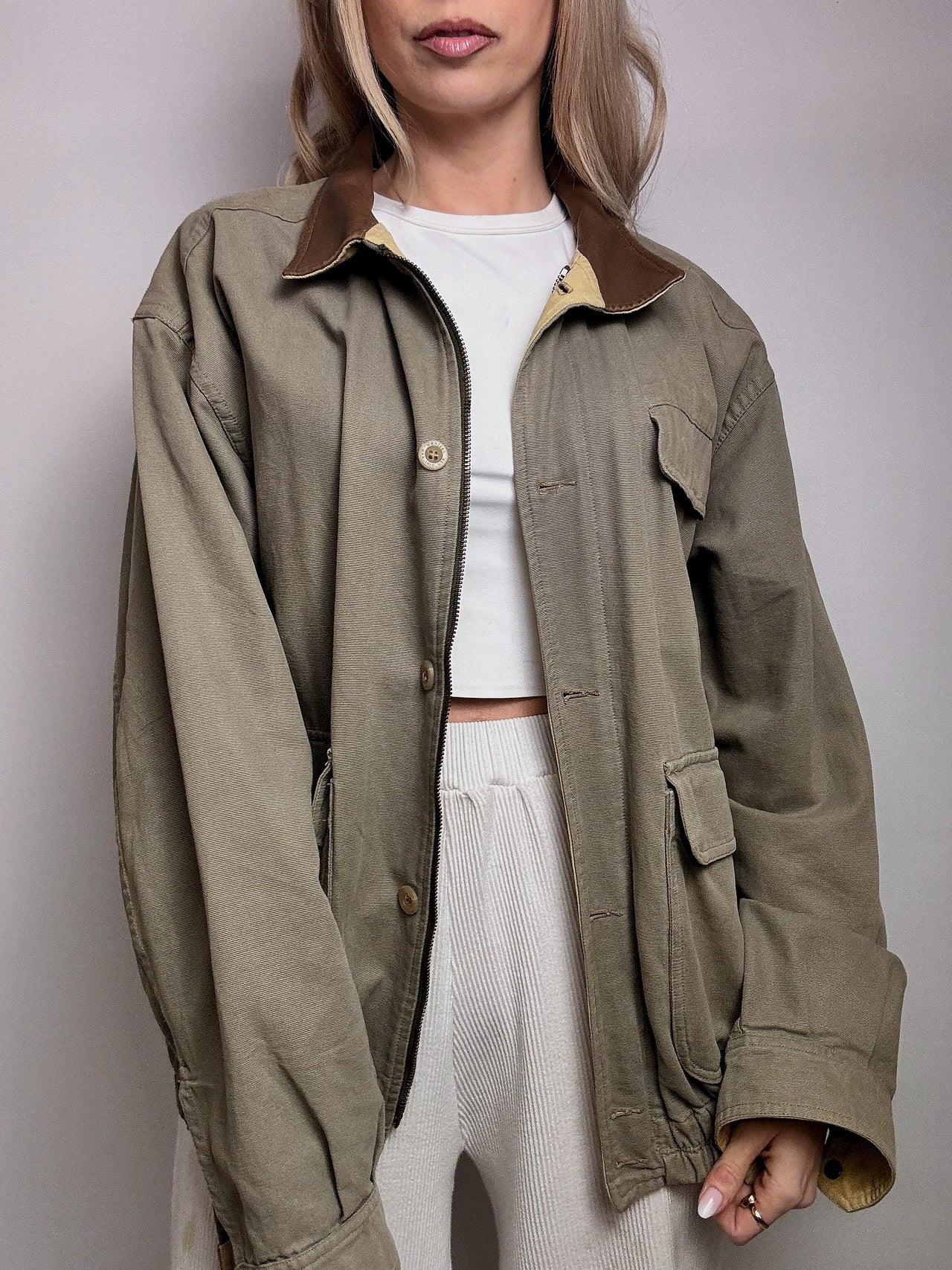 Blouson style aviator en coton kaki JANTZEN M/L vintage